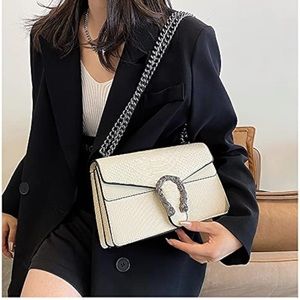 Leather Shoulder Bag Chain Purse for Women Cream